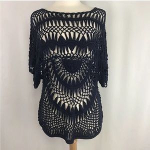 Denim 24/7 Navy Blue Open Crochet Cover Up